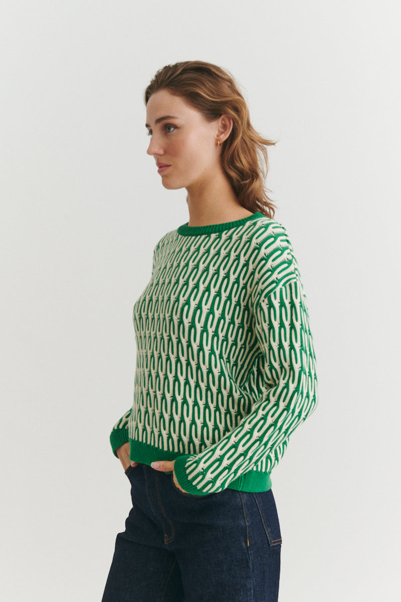 Basic Apparel Minie Sweater Sweaters 869 Abundant green / whisper white